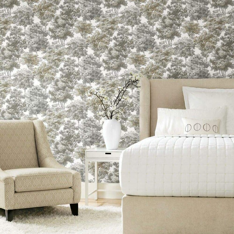 RoomMates RMK11614WP Old World Trees Gray and Beige Peel and Stick Wallpaper, Roll - Image 2